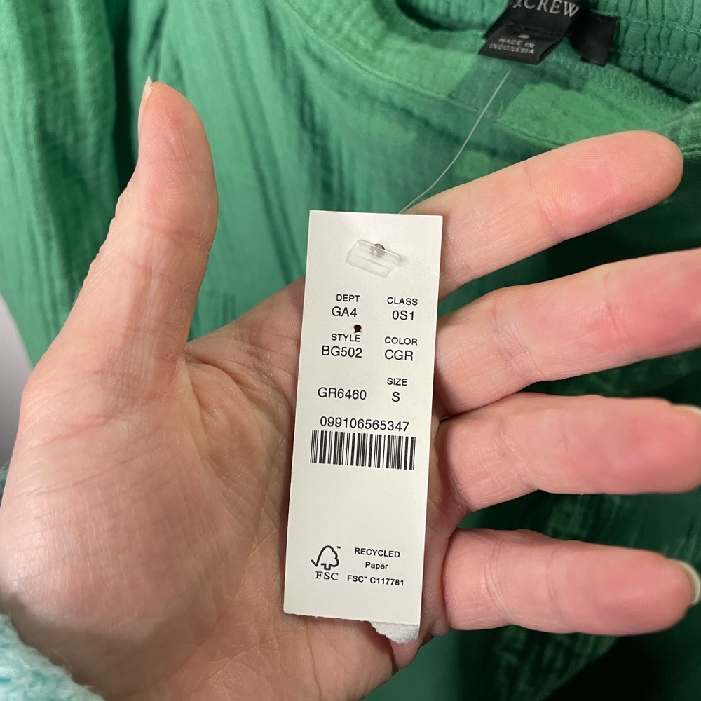 NWT J. Crew Green Squareneck Soft Gauze Dress Smocked Back Spring Summer - Picture 3 of 11